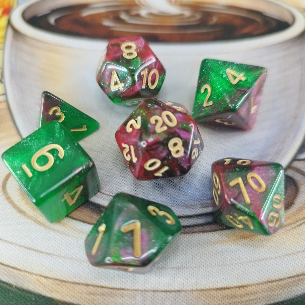 Nebula Shimmer Dice Set - Green Red