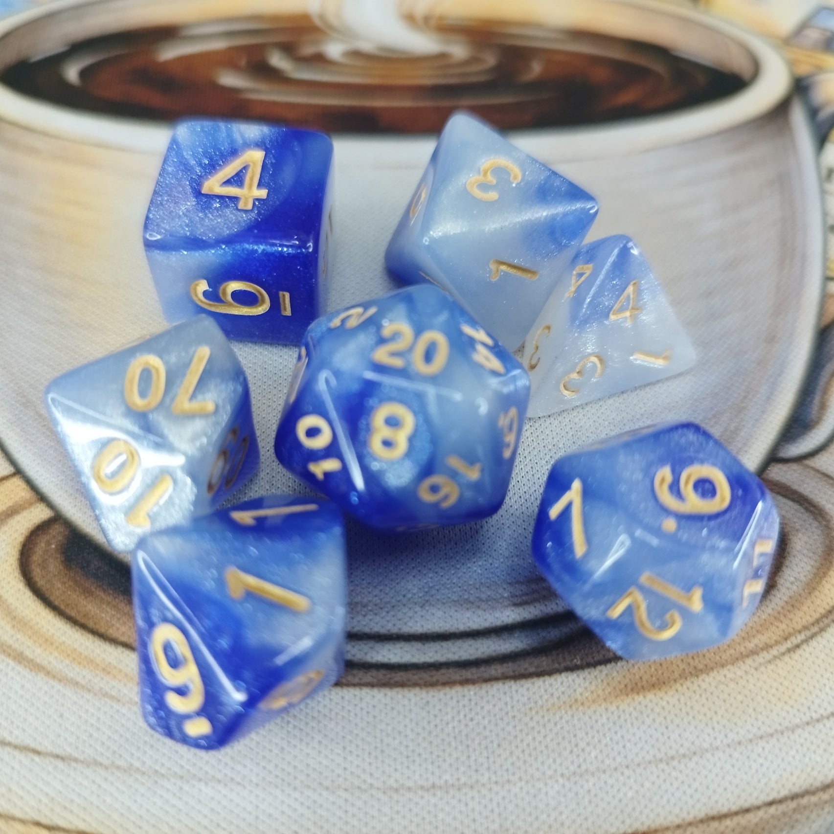 Nebula Shimmer Dice Set - Blue White