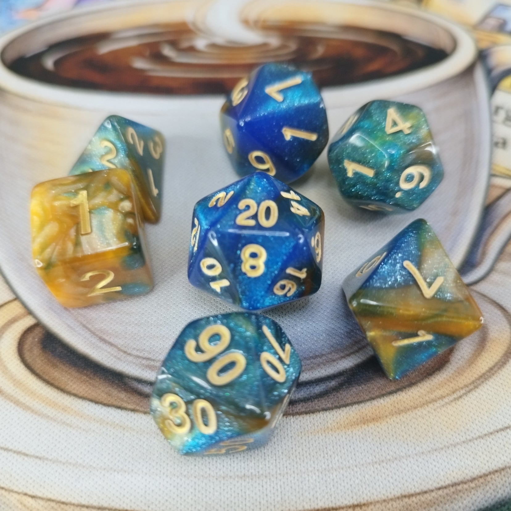 Nebula Shimmer Dice Set - Blue Gold