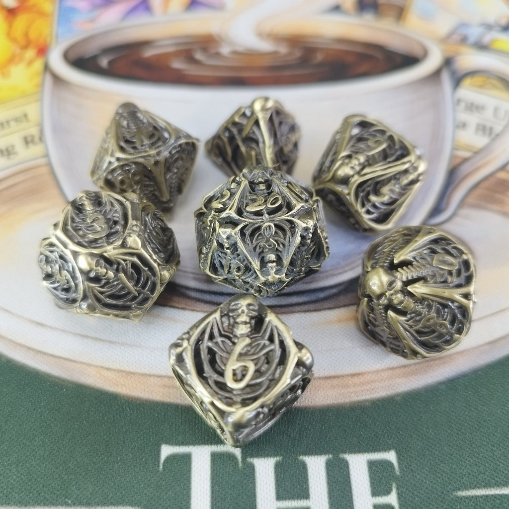 Metal Dice Set - Skeleton Gold