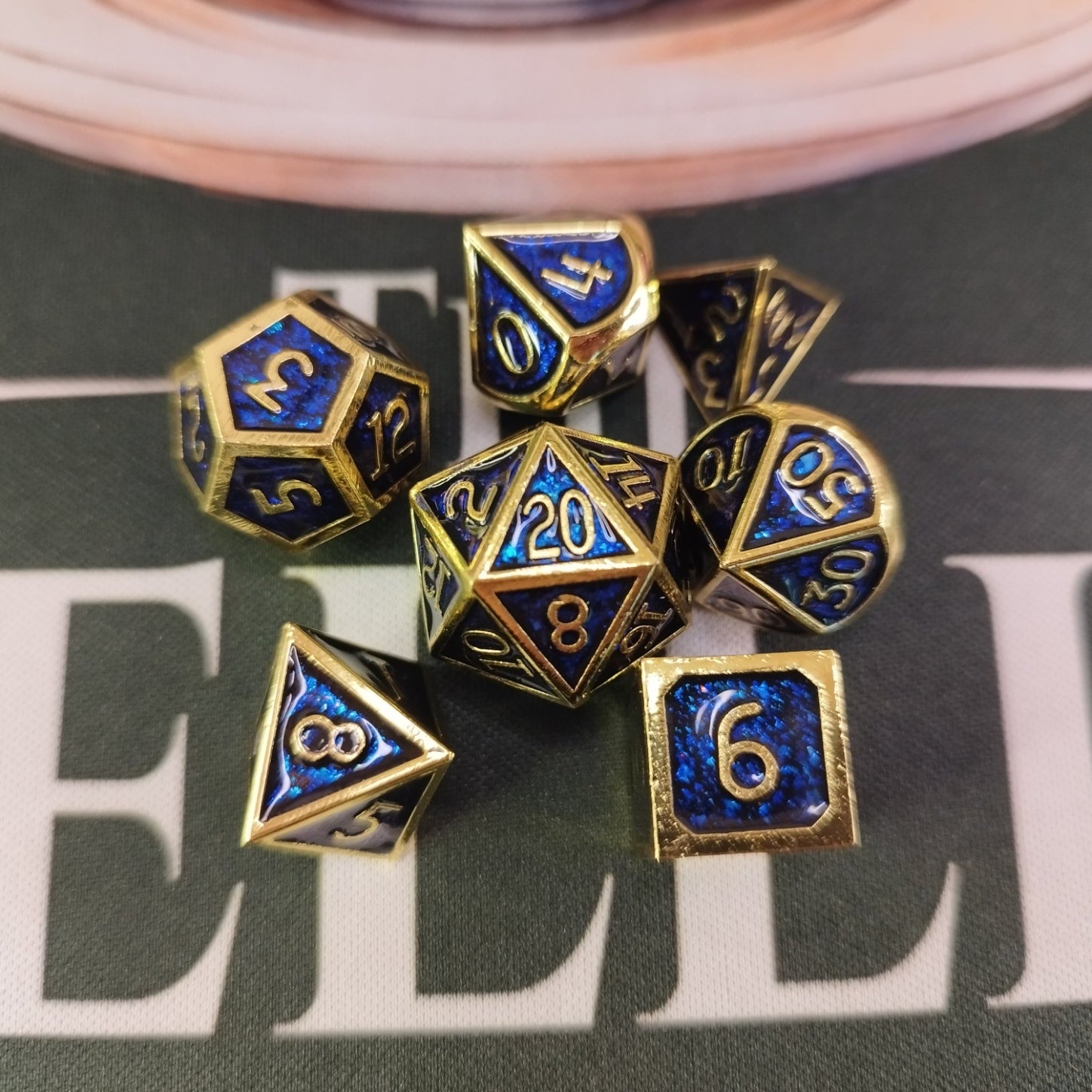 Metal Dice Set - Blue Shimmer Gold
