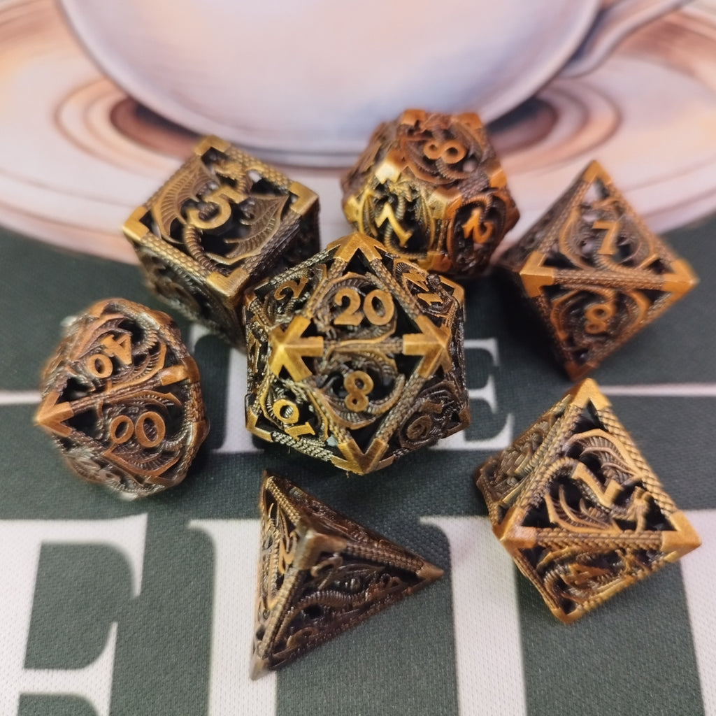 Metal Dice Set - Gold Dragon