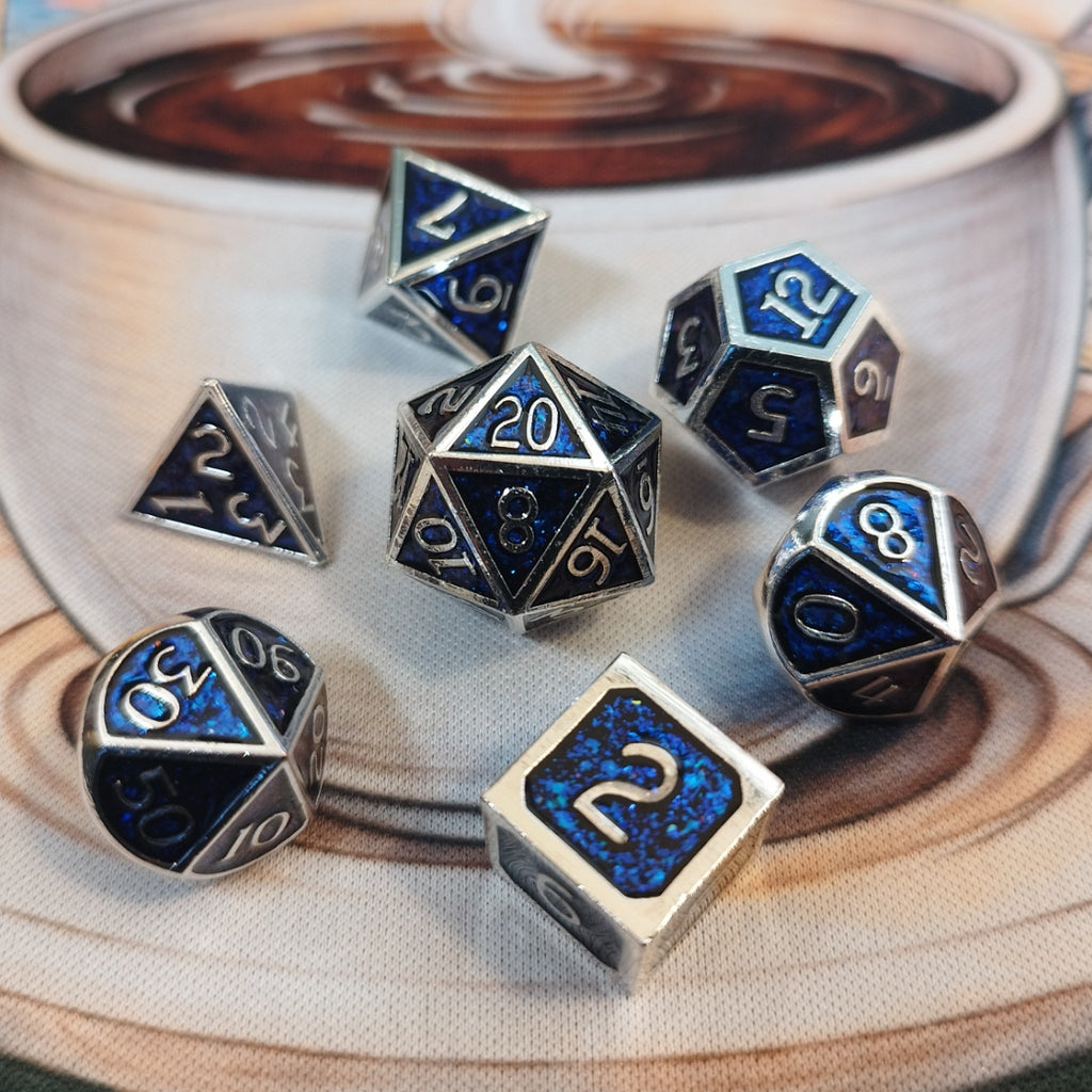 Metal Dice Set - Blue Shimmer Silver